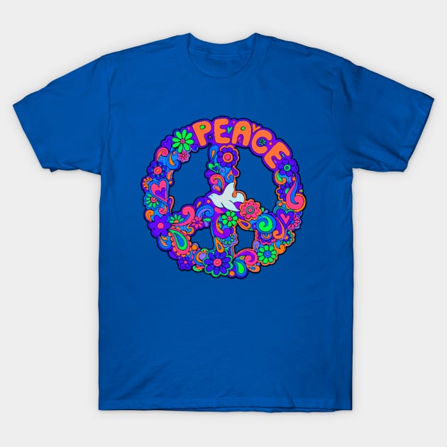 Blue Peace and Love Symbol T-Shirt by AlondraHanley